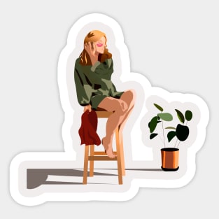 girl sitting on a chair Sticker